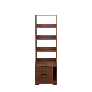 English Elm Night Multi-Function Nightstand with 2 Drawers and 4-Tier Bookshelf Vertical Space Saver Walnut W331P248063