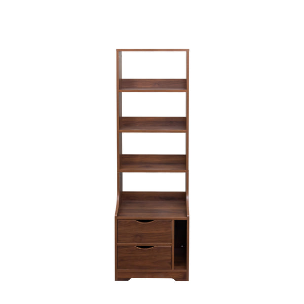 English Elm Night Multi-Function Nightstand with 2 Drawers and 4-Tier Bookshelf Vertical Space Saver Walnut W331P248063