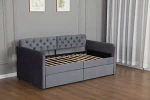 English Elm Twin Velvet Daybed with Storage Drawers Tufted Sofa Bed for Guest or Studio Rooms W1670P410536