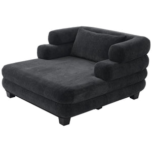 English Elm Oversized Chenille Chaise Lounge Deep Seat Sculptural Armrests Modern Living Room Retreat Black N763P326441B