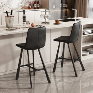 English Elm Faux Leather Counter Stools Set of Two Ergonomic Curved Back Metal Frame Kitchen Seating Black Pu W5096P400378
