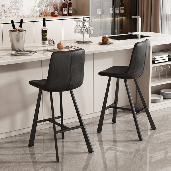 English Elm Faux Leather Counter Stools Set of Two Ergonomic Curved Back Metal Frame Kitchen Seating Black Pu W5096P400378