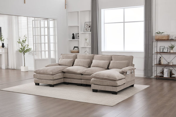 English Elm United We Win U-Shaped Chenille Sectional Couch, 4-Seat Modular Sofa With Memory Foam & Storage W1568S00219-GIGA