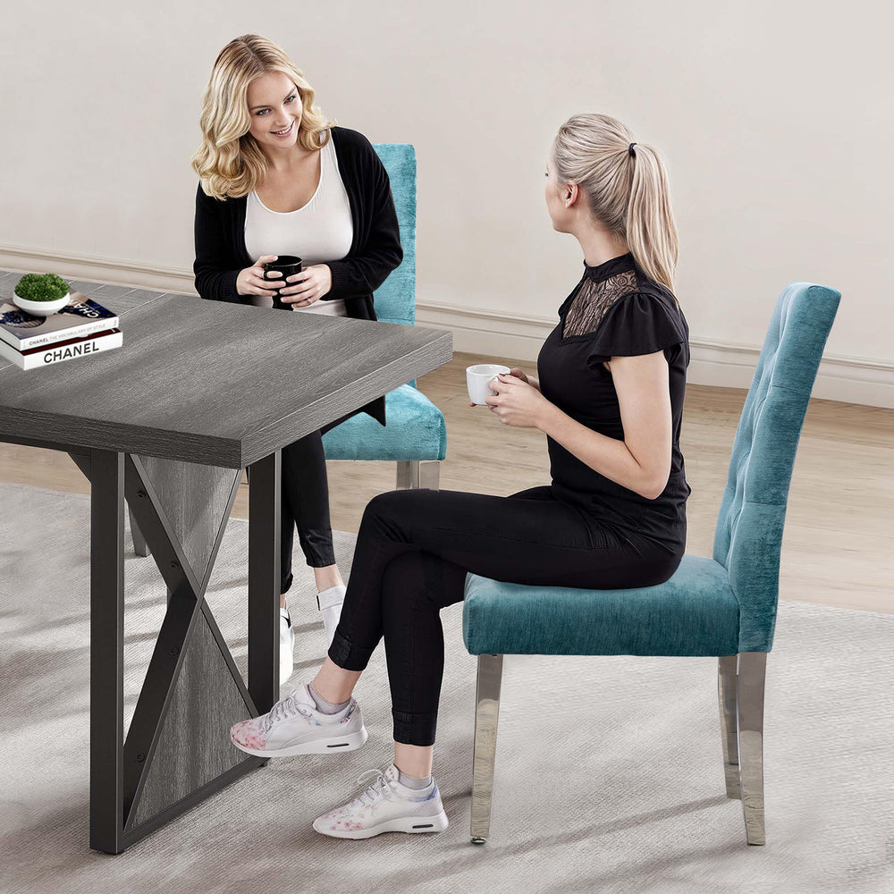 English Elm Set of 2 Modern Dining Chairs Plush Chenille Velvet, Button-Tufted Comfort, S-Springs & Stainless Legs, Adjustable Feet (Light Green) W3588P337566