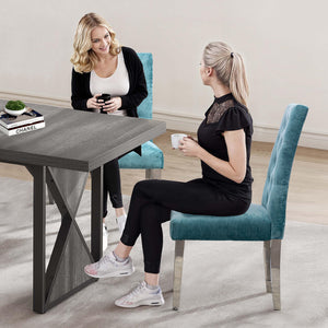 English Elm Set of 2 Modern Dining Chairs Plush Chenille Velvet, Button-Tufted Comfort, S-Springs & Stainless Legs, Adjustable Feet (Light Green) W3588P337566