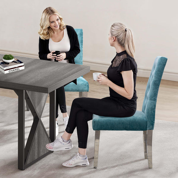 English Elm Set of 2 Modern Dining Chairs Plush Chenille Velvet, Button-Tufted Comfort, S-Springs & Stainless Legs, Adjustable Feet (Light Green) W3588P337566