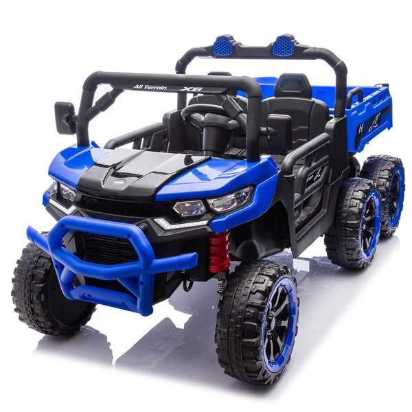 English Elm 24v Two Seat Kids Electric Dump Truck Six Wheel 4wd Utv with Parental Remote Blue W1578P268993