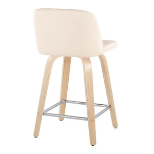 English Elm Toriano 24" Modern Counter Stool Set Of 2 With Swivel Cream Faux Leather & Natural Wood Legs B202S00135-GIGA