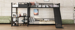 English Elm L-shaped Metal Triple Bunk Bed with Slide Desk Shelves Sleep Study Play Zone W1580S00280