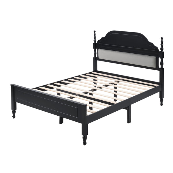 English Elm Elegant Queen Bed Velvet Padded Headboard Rubberwood Posts Transitional Bedroom Frame W2085P386258