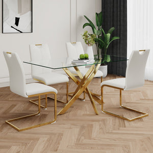 English Elm Modern Faux Leather Dining Side Chairs with Chrome Legs Ergonomic Set of 2 White+Gold W210127295