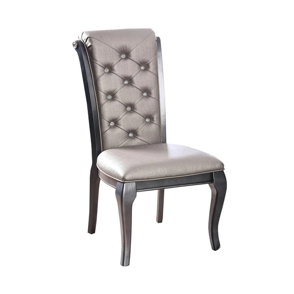 English Elm Amina Gray Transitional Dining Chairs Set of 2 - Button Tufted Leatherette, Scrolled Back Accent Seats CM3219GY-SC