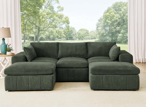 English Elm Large Corduroy Modular Sectional Sofa with Two Ottomans for Family Room Comfort Dark Green B2748S00042