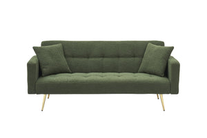 English Elm 71.7 Cozy Teddy Fleece Sofa Bed with 2 Plush Throw Pillows, 3-Seater Convertible Sleeper, 500lb Capacity Green W3356P298510