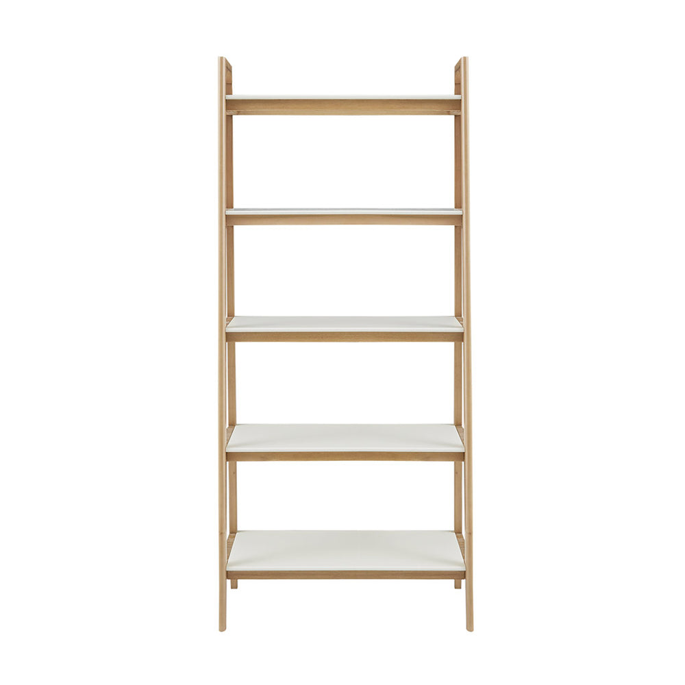 JLA Home Madison Park - Shelf Parker Mid-Century Bookcase – Solid Wood Two-Tone 5-Shelf Display, Natural Frame & White Shelves MP131-1061