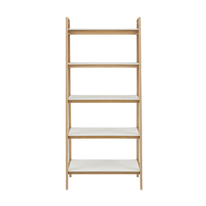 JLA Home Madison Park - Shelf Parker Mid-Century Bookcase – Solid Wood Two-Tone 5-Shelf Display, Natural Frame & White Shelves MP131-1061