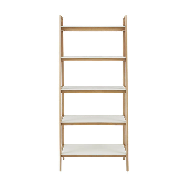 JLA Home Madison Park - Shelf Parker Mid-Century Bookcase – Solid Wood Two-Tone 5-Shelf Display, Natural Frame & White Shelves MP131-1061