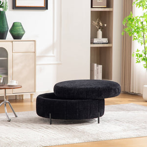 English Elm 31.3"w Chenille Channel Tufted Round Storage Ottoman Sculptural Pumpkin Seat for Any Room Black W3118P439479