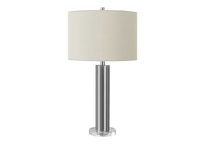 English Elm Lighting, Textured Resin Globe Table Lamp with Ivory Drum Shade, 19" Height, 3-Way Dimmer Elegance Silver 16 L x 16 W x 17 H B2710P220114