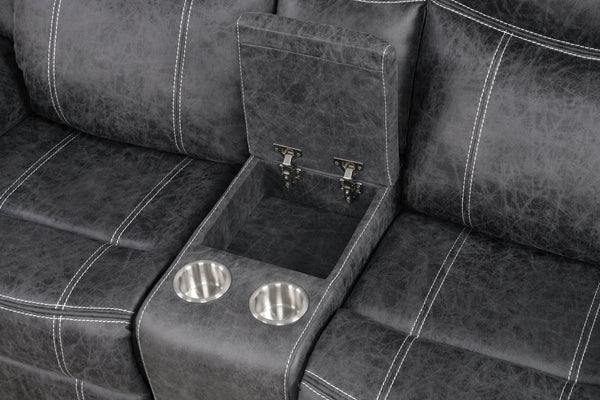 English Elm Zubaida Dark Gray Microfiber Power Motion Loveseat w/USB, Console & Cup Holders, Pocket Coil Comfort B2726P283802