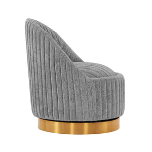 English Elm Leela Plush Chenille Swivel Lounge Chair with Brushed Gold Base, Ribbed Stitching, 440lb Capacity Grey B365P397962