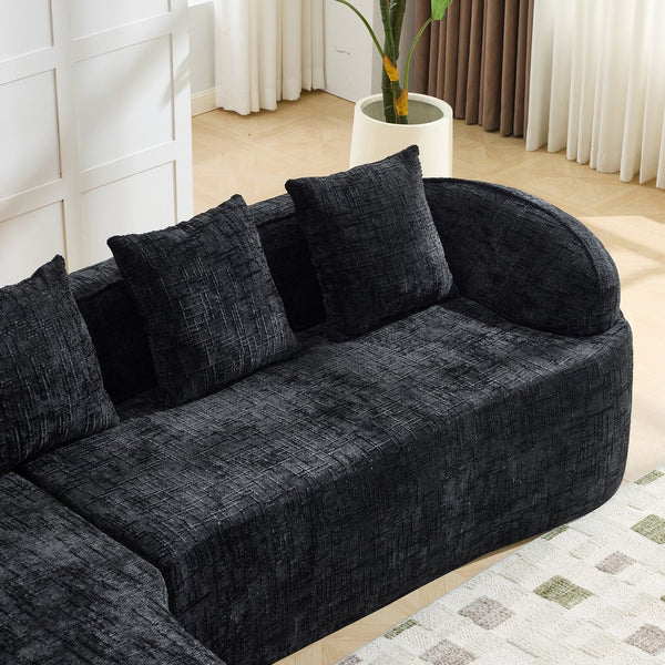 English Elm Beige Chenille L-shaped Sectional Sofa with Chaise Deep Seating and Curved Armrests Black W3612S00030