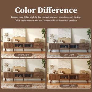 English Elm 76" Modern Minimal TV Stand with Waveform Glass Doors, Soft-Close Drawers, Cable Management, Solid Wood Legs (Fits TVs up to 85") N710P298234P