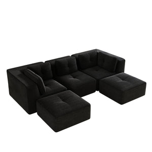 English Elm Modern Corduroy U-shaped Sectional with Tufted Cushions Deep Seat and Movable Ottomans Black W714S01791