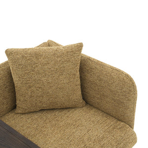 English Elm Leisure Linen Accent Chair with Built-in Side Table Pockets and Lumbar Pillow Modern Yellow W395P453313