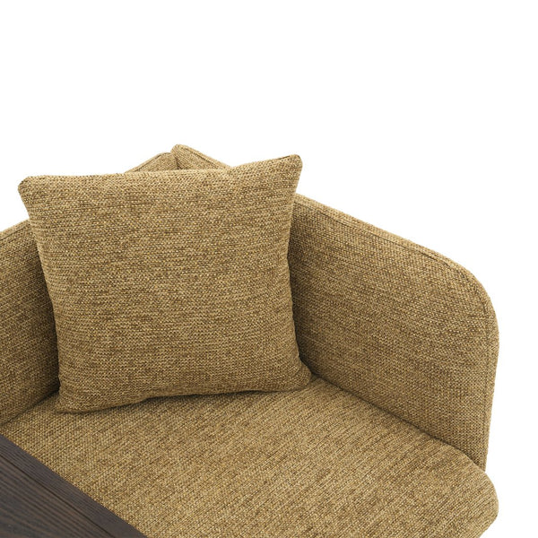 English Elm Leisure Linen Accent Chair with Built-in Side Table Pockets and Lumbar Pillow Modern Yellow W395P453313