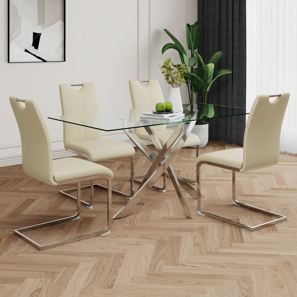 English Elm Modern Pu Upholstered Dining Chairs with Polished Metal Legs Ergonomic Set of 2 W210P164982