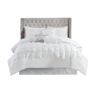 English Elm 7-piece Queen Tufted Pleated Comforter Set with Shams Bed Skirt Decorative Pillows White B035P463183