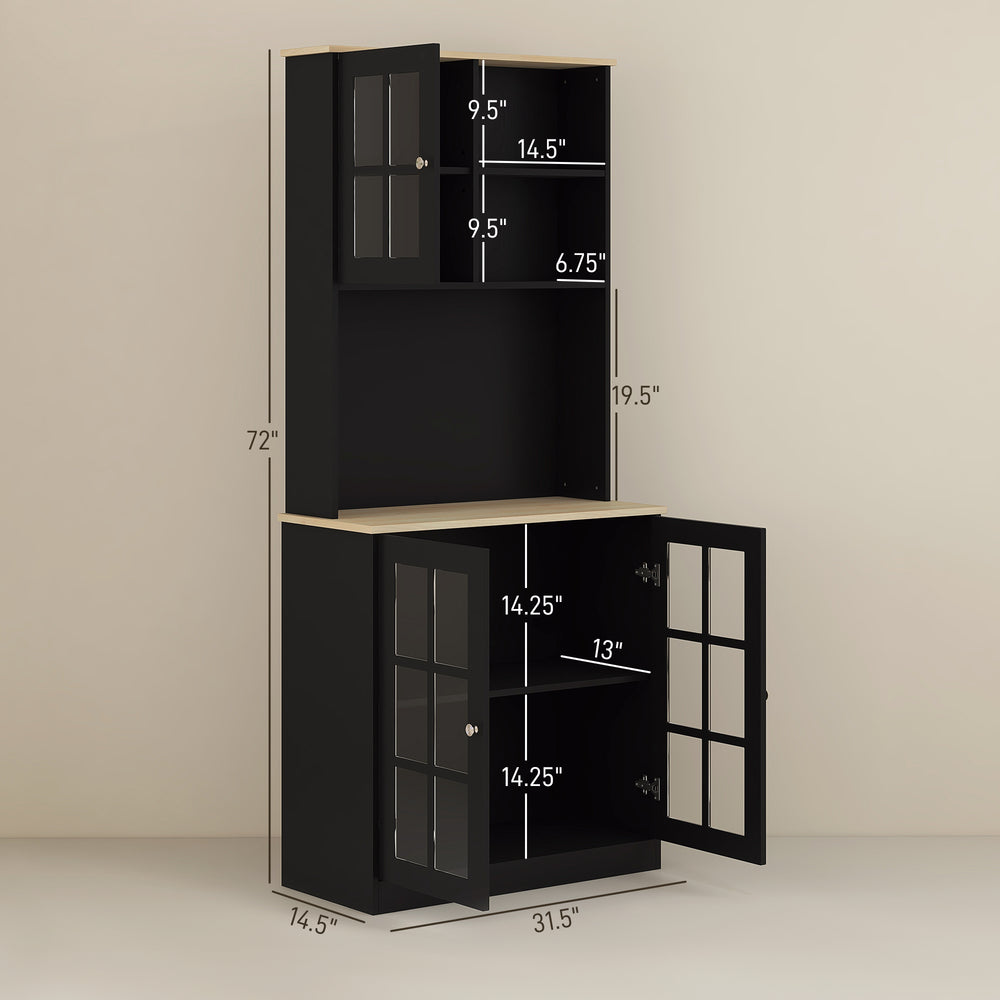 English Elm Freestanding Pantry Cabinet with Glass Doors Open Shelf and Adjustable Storage Zones T3971P416309