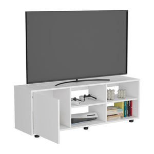English Elm Adel 51" TV Stand with Cabinet and Four Shelves, Cable Management, Holds Up to 60" TVs, Sleek Design White 53 L x 21 W x 5 H B070P254800