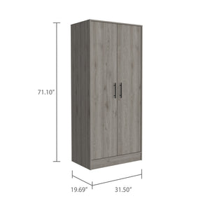 English Elm Armoire, Spacious Engineered Wood Wardrobe with Two Drawers, Hanging Rod and Hidden Storage Appeal Gray 74.8 L x 24.41 W x 4.33 H B097S00153