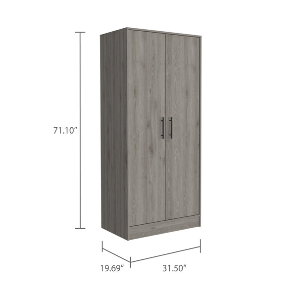 English Elm Armoire, Spacious Engineered Wood Wardrobe with Two Drawers, Hanging Rod and Hidden Storage Appeal Gray 74.8 L x 24.41 W x 4.33 H B097S00153