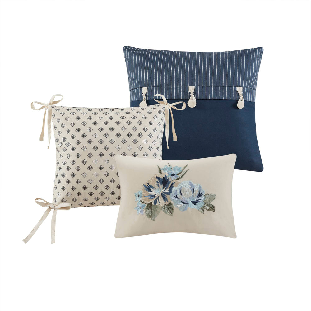 English Elm 7PCS Cal King Vintage Floral Comforter Set - Reversible Stripe Backing, Cotton-Blend, Decorative Pillows B035P341099