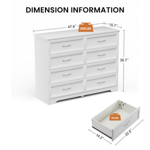 English Elm Modern Elegant Chest of Drawers with Antique Gold Knobs, 8-Drawer Durable Clothes Organizer, Waterproof Finish White W1668P182257