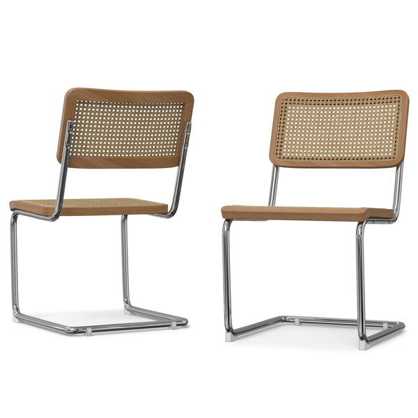 English Elm Madalyn Dining Chairs Set Of 2 - Modern Bauhaus Inspired Design With Chrome Base & Woven Cane Seat B136P266932