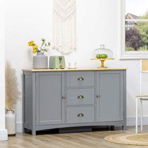 English Elm Homcom Retro Sideboard Buffet Cabinet With Rubber Wood Top, Adjustable Shelves & Drawers For Storage W2225P217364