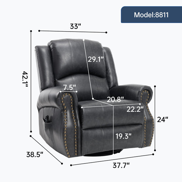 English Elm Heat Massage Rocker Swivel Recliner Chair with Lumbar Relief Nodes for Living Room Grey W3224S00030