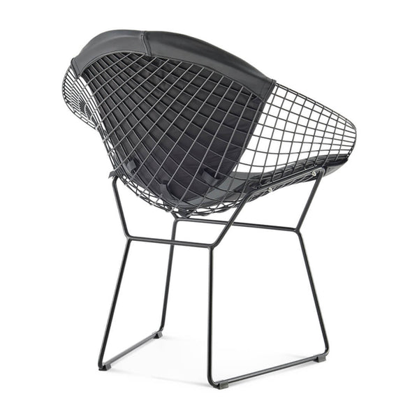 English Elm Diamond Chair Black Frame Modern Iron Wire Design with PU Seat, Multiple Finishes, 28x22x27 Inches B353P366768