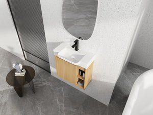 English Elm 24'' Floating Wall Mounted Bathroom Vanity with Ceramic Sink and Soft Close Cabinet Light Oak W999P426633