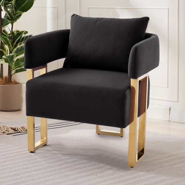 English Elm Ts Velvet Accent Chair Set of Two with Gold Metal Legs for Living Room or Office Black W2311P414940