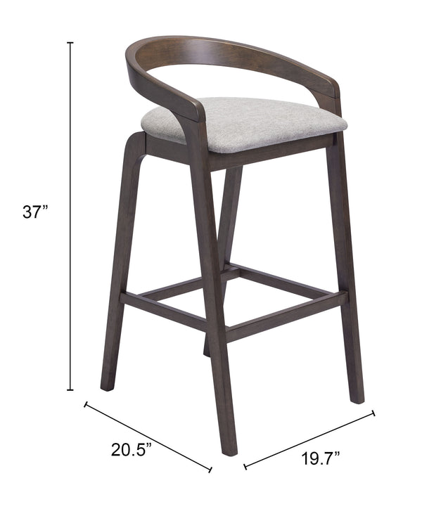 Zuo Modern Troy Barstool Set Of 2 In Dove Gray & Espresso - Chic, Comfortable Design For Modern Spaces Gray 100% Polyester,Rubberwood 110400-zuo-modern