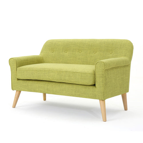 English Elm Christopher Knight Home® - Love mid-century two-seater loveseat with button-tufting, rolled arms, plush fabric and tapered legs Pale Green N771P202672L