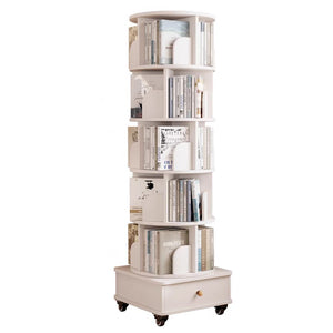 English Elm Rotating 6-Tier Corner Bookshelf With Drawer - Stylish 360° Swivel Storage For Small Spaces, White W2641P329209-GIGA
