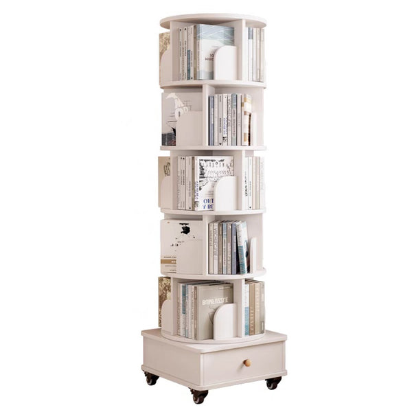 English Elm Rotating 6-Tier Corner Bookshelf With Drawer - Stylish 360° Swivel Storage For Small Spaces, White W2641P329209-GIGA