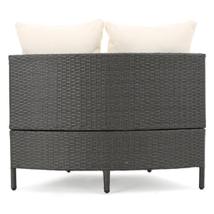 English Elm Christopher Knight Home® - PT Limon 5PCS Sofa Set - Weather-Resistant PE Rattan Half-Circle Lounge with Removable Cushions and Sturdy Iron Frame Grey+White PTLIMON5PCSGRY