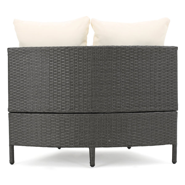 English Elm Christopher Knight Home® - PT Limon 5PCS Sofa Set - Weather-Resistant PE Rattan Half-Circle Lounge with Removable Cushions and Sturdy Iron Frame Grey+White PTLIMON5PCSGRY